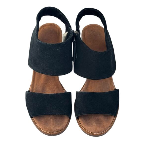TOMS Majorca Cutout Black Heeled Sandal Suede Block Wood Heel Peeptoe Women’s 8 - Picture 5 of 13